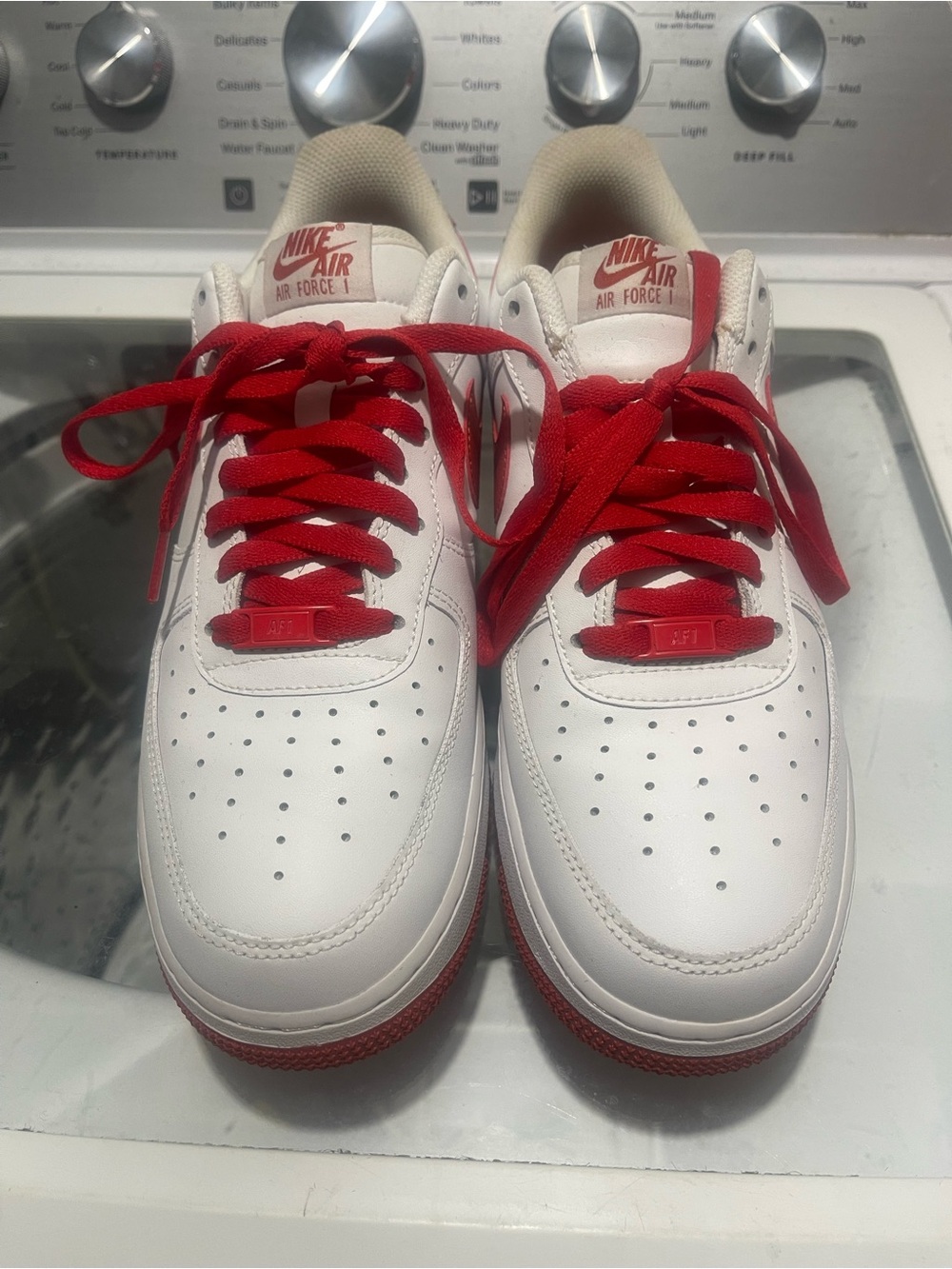 Nike Air Force 1 White & Red Low Top Sneakers